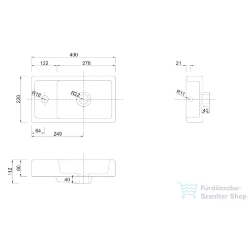 AQUALINE kerámiamosdó, 40x22cm, DD4022
