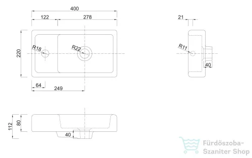 AQUALINE kerámiamosdó, 40x22cm, DD4022