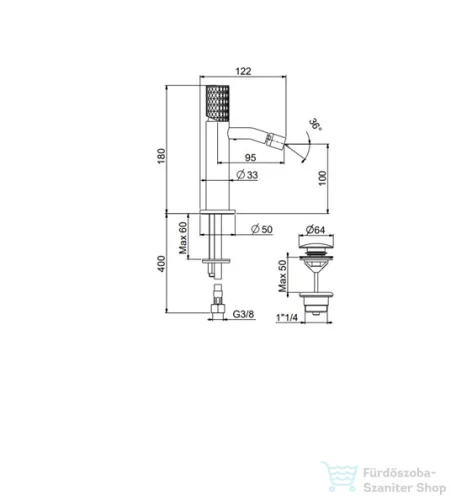 Webert DIADEMA bidet csaptelep leeresztővel, króm színben DD840101.015