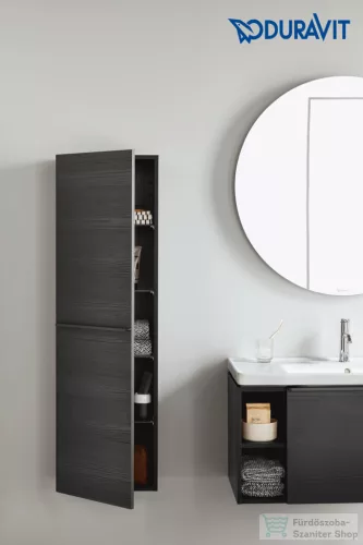 Duravit D-NEO 132x40x24 cm-es 1 ajtós félmagas szekrény fekete fogantyúval, matt fekete tölgy DE011801616