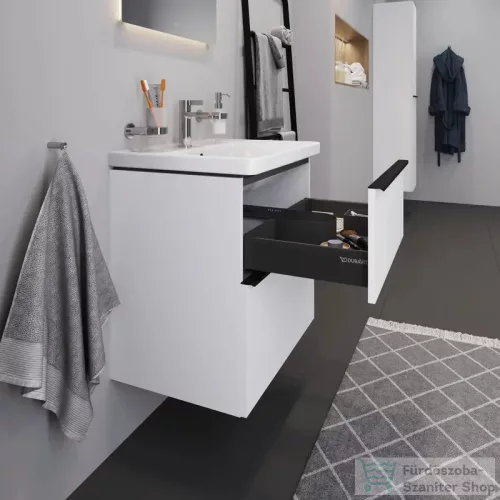 Duravit D-NEO 65x48 cm-es, 2 fiókos alsószekrény-1 csaplyukas mosdó kombináció, csaptelep nélkül, matt fehér DE012001818