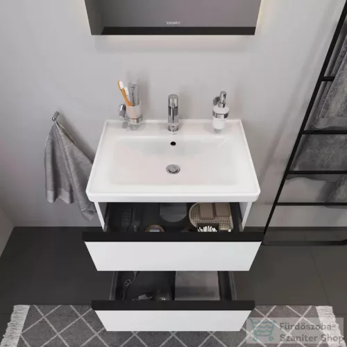 Duravit D-NEO 65x48 cm-es, 2 fiókos alsószekrény-1 csaplyukas mosdó kombináció, csaptelep nélkül, fényes fehér DE012002222