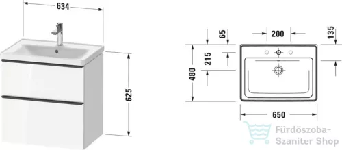 Duravit D-NEO 65x48 cm-es, 2 fiókos alsószekrény-1 csaplyukas mosdó kombináció, csaptelep nélkül, matt grafit DE012004949