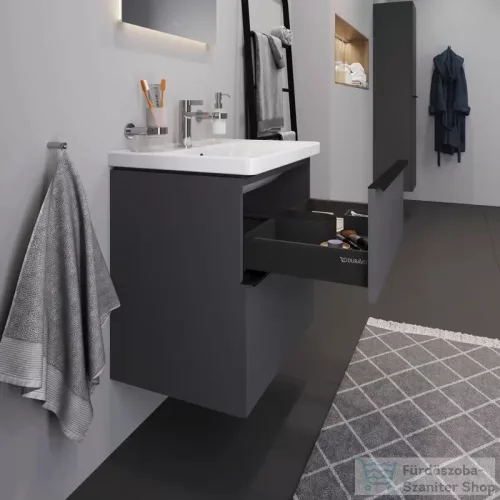 Duravit D-NEO 65x48 cm-es, 2 fiókos alsószekrény-1 csaplyukas mosdó kombináció, csaptelep nélkül, matt grafit DE012004949
