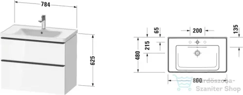 Duravit D-NEO 80x48 cm-es, 2 fiókos alsószekrény-1 csaplyukas mosdó kombináció, csaptelep nélkül, matt grafit DE012104949