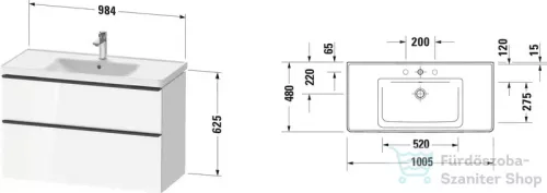 Duravit D-NEO 100x48 cm-es, 2 fiókos alsószekrény-1 csaplyukas mosdó kombináció, csaptelep nélkül, matt fekete tölgy DE012201616