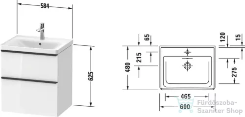 Duravit D-NEO 60x48 cm-es, 2 fiókos alsószekrény-1 csaplyukas mosdó kombináció, csaptelep nélkül, matt fekete tölgy DE0147016160000