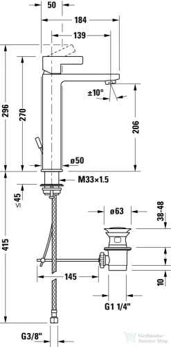 Duravit D-NEO magasított mosdócsaptelep automata leeresztővel DE1030001010