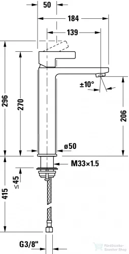 Duravit D-NEO magasított mosdócsaptelep leeresztő nélkül DE1030002010