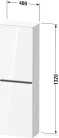 Duravit D-NEO 132x40x24 cm-es 1 ajtós félmagas szekrény arany színű fogantyúval, balos, fényes fehér DE1318L34220000
