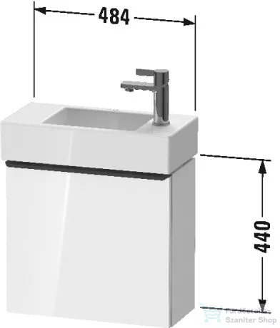 Duravit D-NEO 484x222 mm-es 1 ajtós függesztett szekrény 072450 mosdóhoz,balos, White High Gloss Decor DE4219L2222