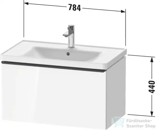 Duravit D-NEO 78,4x45,2 cm-es, 1 fiókos fali szekrény, rozsdamentes acél színű fogantyúval, 236980XXX mosdóhoz, matt bazalt DE4255070430000