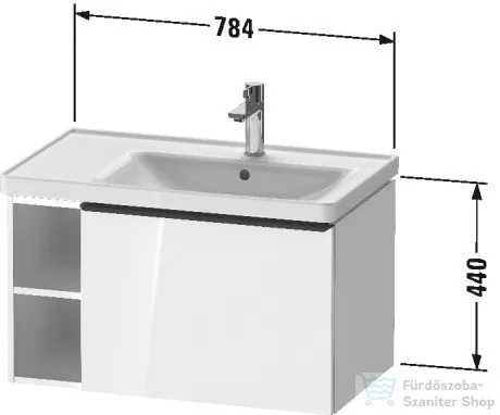 Duravit D-NEO 784x452 mm-es 1 fiókós,nyitott polcos függesztett szekrény 237080 mosdóhoz,White High Gloss Decor DE425702222