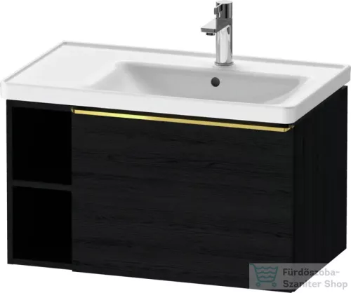 Duravit D-NEO 78,4*45,2 cm-es, 1 fiókos alsószekrény polírozott arany színű fogantyúval, mosdó és csaptelep nélkül, matt fekete tölgy DE4257034160000
