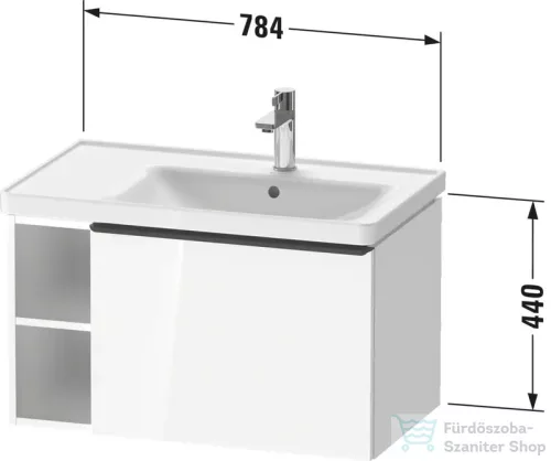 Duravit D-NEO 78,4*45,2 cm-es, 1 fiókos alsószekrény rozsdamentes acél színű fogantyúval, mosdó és csaptelep nélkül, matt dió DE4257070790000