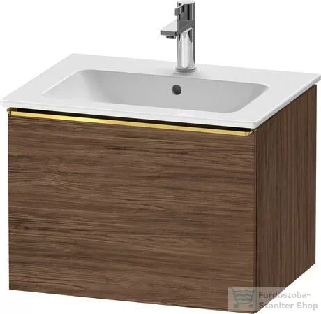 Duravit D-NEO 61x46,2 cm-es, 1 fiókos függesztett szekrény polírozott arany hatású fogantyúval, 233663XXX mosdóhoz, matt sötét dió DE4261034210000