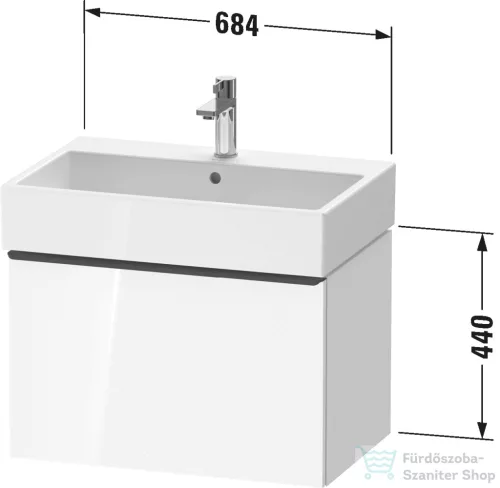 Duravit D-NEO 68,4x44,2 cm-es, 1 fiókos alsószekrény fekete fogantyúval 235070 mosdóhoz, matt fehér DE42720BD180000