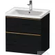 Duravit D-NEO 63,4x45,2 cm-es, 2 fiókos alsószekrény csiszolt bronz színű fogantyúval, mosdó és csaptelep nélkül, matt fekete tölgy DE4354004160000