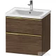 Duravit D-NEO 63,4x45,2 cm-es, 2 fiókos alsószekrény polírozott arany színű fogantyúval, mosdó és csaptelep nélkül, matt sötét dió DE4354034210000