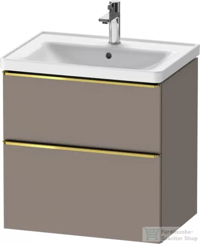 Duravit D-NEO 63,4x45,2 cm-es, 2 fiókos alsószekrény polírozott arany színű fogantyúval, mosdó és csaptelep nélkül, matt bazalt DE4354034430000