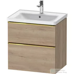   Duravit D-NEO 63,4x45,2 cm-es, 2 fiókos alsószekrény polírozott arany színű fogantyúval, mosdó és csaptelep nélkül, márványos tölgy DE4354034550000