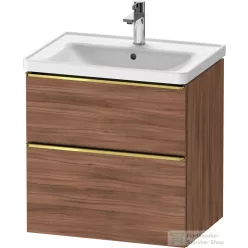   Duravit D-NEO 63,4x45,2 cm-es, 2 fiókos alsószekrény polírozott arany színű fogantyúval, mosdó és csaptelep nélkül, matt dió DE4354034790000