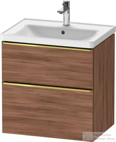 Duravit D-NEO 63,4x45,2 cm-es, 2 fiókos alsószekrény polírozott arany színű fogantyúval, mosdó és csaptelep nélkül, matt dió DE4354034790000