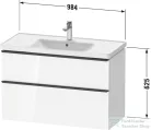 Duravit D-NEO 98,4x45,2 cm-es, 2 fiókos alsószekrény szálcsiszolt bronz fogantyúval 236710 mosdóhoz, fényes fehér DE4356004220000