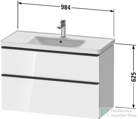 Duravit D-NEO 984x452 mm-es 2 fiókos függesztett szekrény 236710XXX mosdóhoz,White High Gloss Decor DE435602222