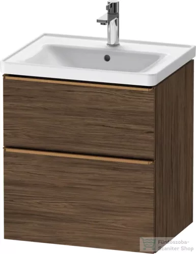 Duravit D-NEO 58,4x45,2 cm-es, 2 fiókos alsószekrény szálcsiszolt bronz fogantyúval 236760, vagy 241260 mosdóhoz, matt sötét dió DE4359004210000