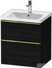 Duravit D-NEO 58,4x45,2 cm-es, 2 fiókos alsószekrény polírozott arany színű fogantyúval 236760, vagy 241260 mosdóhoz, matt fekete tölgy DE4359034160000