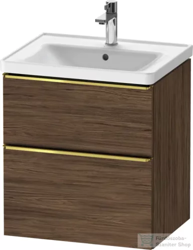 Duravit D-NEO 58,4x45,2 cm-es, 2 fiókos alsószekrény polírozott arany színű fogantyúval 236760, vagy 241260 mosdóhoz, matt sötét dió DE4359034210000