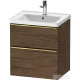 Duravit D-NEO 58,4x45,2 cm-es, 2 fiókos alsószekrény polírozott arany színű fogantyúval 236760, vagy 241260 mosdóhoz, matt sötét dió DE4359034210000