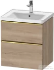 Duravit D-NEO 58,4x45,2 cm-es, 2 fiókos alsószekrény polírozott arany színű fogantyúval 236760, vagy 241260 mosdóhoz, márványos tölgy DE4359034550000
