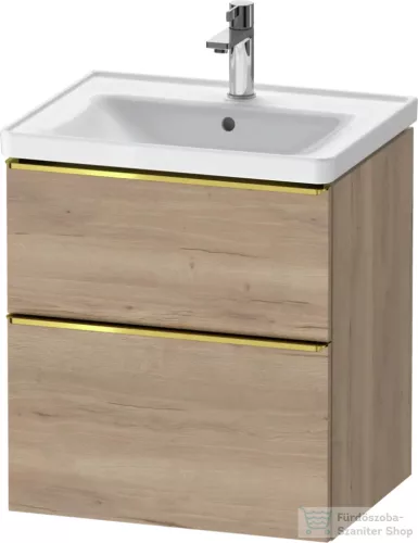 Duravit D-NEO 58,4x45,2 cm-es, 2 fiókos alsószekrény polírozott arany színű fogantyúval 236760, vagy 241260 mosdóhoz, márványos tölgy DE4359034550000