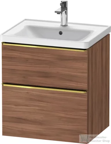 Duravit D-NEO 58,4x45,2 cm-es, 2 fiókos alsószekrény polírozott arany színű fogantyúval 236760, vagy 241260 mosdóhoz, matt dió DE4359034790000
