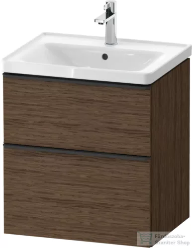 Duravit D-NEO 58,4x45,2 cm-es, 2 fiókos alsószekrény fekete fogantyúval 236760, vagy 241260 mosdóhoz, matt sötét dió DE43590BD210000