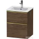 Duravit D-NEO 51x40,2 cm-es, 2 fiókos alsószekrény polírozott arany színű fogantyúval 233653 mosdóhoz, matt sötét dió DE4360034210000