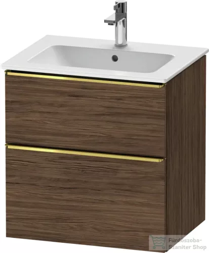 Duravit D-NEO 61x46,2 cm-es, 2 fiókos alsószekrény polírozott arany színű fogantyúval 233663 mosdóhoz, matt sötét dió DE4361034210000