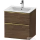 Duravit D-NEO 61x46,2 cm-es, 2 fiókos alsószekrény polírozott arany színű fogantyúval 233663 mosdóhoz, matt sötét dió DE4361034210000