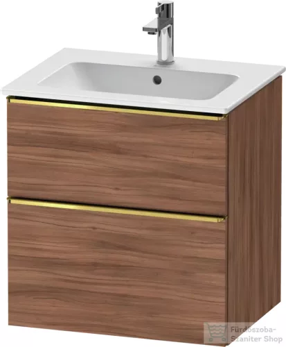 Duravit D-NEO 61x46,2 cm-es, 2 fiókos alsószekrény polírozott arany színű fogantyúval 233663 mosdóhoz, matt dió DE4361034790000