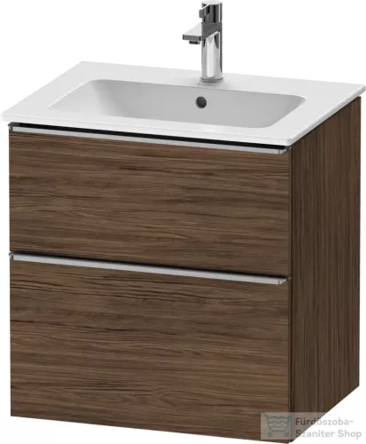 Duravit D-NEO 61x46,2 cm-es, 2 fiókos alsószekrény rozsdamentes acél színű fogantyúval 233663 mosdóhoz, matt sötét dió DE4361070210000