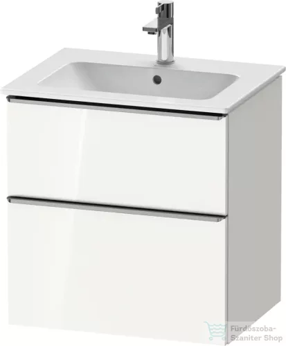Duravit D-NEO 61x46,2 cm-es, 2 fiókos alsószekrény rozsdamentes acél színű fogantyúval 233663 mosdóhoz, fényes fehér DE4361070220000