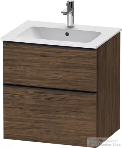 Duravit D-NEO 61x46,2 cm-es, 2 fiókos alsószekrény fekete fogantyúval 233663 mosdóhoz, matt sötét dió DE43610BD210000