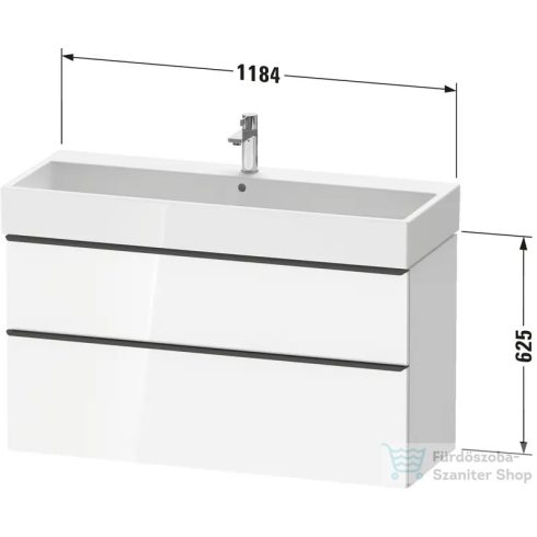 Duravit D-NEO 118,4x44,2 cm-es, 2 fiókos alsószekrény króm színű fogantyúval, mosdó és csaptelep nélkül, fényes fehér DE4375010220000