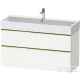 Duravit D-NEO 118,4x44,2 cm-es, 2 fiókos alsószekrény polírozott arany színű fogantyúval, mosdó és csaptelep nélkül, matt fehér DE4375034180000