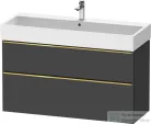 Duravit D-NEO 118,4x44,2 cm-es, 2 fiókos alsószekrény polírozott arany színű fogantyúval, mosdó és csaptelep nélkül, matt grafit DE4375034490000