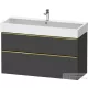 Duravit D-NEO 118,4x44,2 cm-es, 2 fiókos alsószekrény polírozott arany színű fogantyúval, mosdó és csaptelep nélkül, matt grafit DE4375034490000
