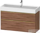 Duravit D-NEO 118,4x44,2 cm-es, 2 fiókos alsószekrény polírozott arany színű fogantyúval, mosdó és csaptelep nélkül, matt dió DE4375034790000