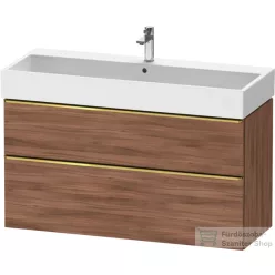   Duravit D-NEO 118,4x44,2 cm-es, 2 fiókos alsószekrény polírozott arany színű fogantyúval, mosdó és csaptelep nélkül, matt dió DE4375034790000